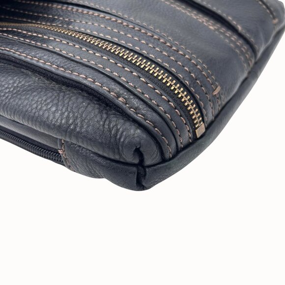 FOSSIL MORGAN TRAVELLER BLK PEBBLED LEATHER ORGANIZER CROSSBODY MESSENGER BAG - Picture 7 of 12